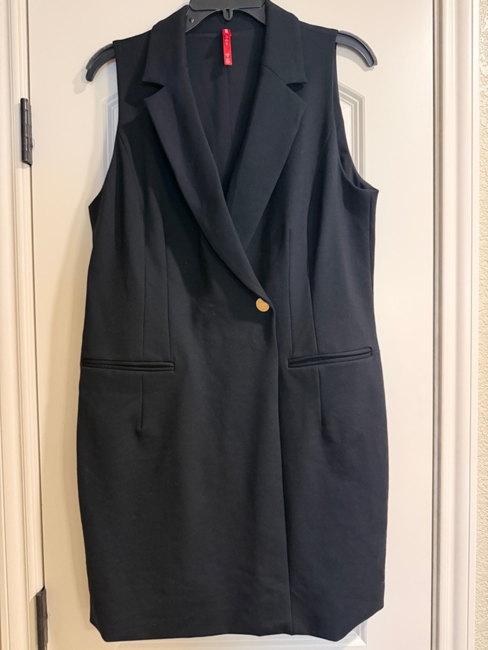 SPANX Black Sleeveless Blazer Dress with Notched Collar